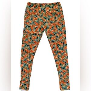 LulaRoe buttery soft bright orange floral Van Gogh vibes Leggings |tall & Curvy|